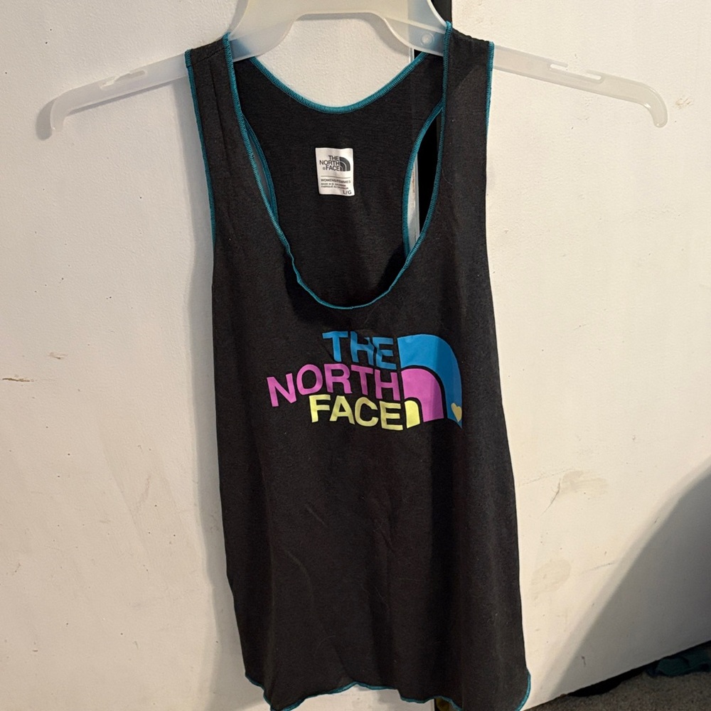 The North Face Gray Tank with Blue, Pink & Yellow Logo